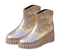 MVNB Boots Thick Bottom Chunky Heel Women's Boots Breathable Fashion Round Head Chunky Heel Women's Shoes Womens helsea Boots Size 5 (Gold, 4)