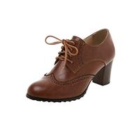 MVNB Ladies Snow Boots Size 3 Trade Large Size Vintage Leather Shoes Fashionable and Comfortable Round Toe Square Heel Thick Womens aterproof Ankle Boots (Brown, 5)