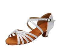 MVNB Mid-High Heels Glitter Dance Shoes Women Ballroom Latin Tango Dance Shoes Heel Plugs Grass (White, 5.5)