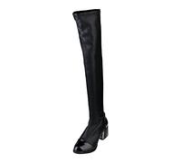 MVNB reeper Shoe Winter Cotton High Women Boots Knee Female Heel Height Autumn Elasticity Warm Boots Ladies Shoes Sexy Long Women's Boots High Black Wedge Boot (Black, 6.5)