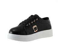MVNB Women Platform Trainers Sequin Glitter Lace Up Ladies Fashion Slip on Walking Shoes Air Cushion Tennis Sneakers Memory Foam Lightweight Chunky Trainers Athletic Sports Running Shoes (Black, 7)
