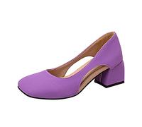 MVNB Women's Chunky Low Block Heels Mary Jane Closed Toe Work Pumps Comfortable Round Toe Dress Wedding Shoes Slip On Cushioned Wide Fit Extra Wide Fitting Width Light Shoes (Purple, 6)