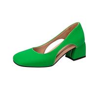 MVNB Women's Chunky Low Block Heels Mary Jane Closed Toe Work Pumps Comfortable Round Toe Dress Wedding Shoes Slip On Cushioned Wide Fit Extra Wide Fitting Width Light Shoes (Green, 4.5)