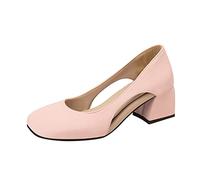 MVNB Women's Chunky Low Block Heels Mary Jane Closed Toe Work Pumps Comfortable Round Toe Dress Wedding Shoes Slip On Cushioned Wide Fit Extra Wide Fitting Width Light Shoes (Pink, 5.5)