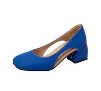 MVNB Women's Chunky Low Block Heels Mary Jane Closed Toe Work Pumps Comfortable Round Toe Dress Wedding Shoes Slip On Cushioned Wide Fit Extra Wide Fitting Width Light Shoes (Blue, 4.5)