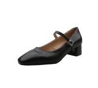 MVNB Womens Mid Block Heels Mary Jane Ankle Strap Court Shoes Ladies Comfort Support Work Pumps Formal Low Heeled Strappy Slip On Wide Fit Extra Wide Fitting Width Light Shoes (Black, 5.5)