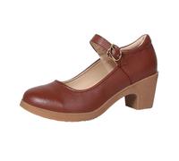 MVNB Womens Mid Block Heels Mary Jane Ankle Strap Court Shoes Ladies Comfort Support Work Pumps Low Heeled Strappy Slip On Cushioned olly Wide Fit Extra Wide Fitting Width Light Shoes (Brown, 7)