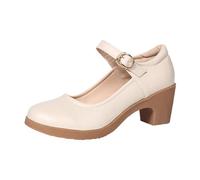 MVNB Womens Mid Block Heels Mary Jane Ankle Strap Court Shoes Ladies Comfort Support Work Pumps Low Heeled Strappy Slip On Cushioned olly Wide Fit Extra Wide Fitting Width Light Shoes (Beige, 7)