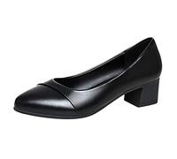 MVNB Womens Mid High Block Heels Mary Jane Court Shoes Ladies Comfort Support Work Pumps Formal Low Heeled Slip On Cushioned Wide Fit Extra Wide Fitting Width Light Shoes (Black, 6)