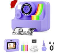 MVNHFSO 1080P Kids Instant Print Camera - Kids Camera for Girls and Boys, Ages 3-12, Portable Toy with 32GB SD Card & 3 Rolls Printing Paper - Best Christmas Birthday Gift for Kids, Purple