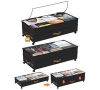 MVNVM 75L Underbed Storage with Wheels 2-Pcs, XXL Under Bed Storage on Wheels, 12" Tall Adjustable Storage Boxes Rolling with Dividers for Shoes, Clothes, Blankets