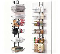 MVNVM Over Door Storage 6-Tier Carbon Steel Back of Door Shelves,Hanging Storage with Removable Baskets,No-Assembly Drill Kitchen Storage Rack,120lbs WB for Kitchen,Bathroom,Pantry with Fixed sticker