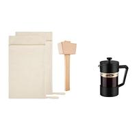 MVOSJFIE 1 Set Ice Mallet Set-Reusable Canvas Crushed Ice Bags with Wooden Mallet & 1 Pcs French Coffee Tea Maker