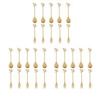 MVOSJFIE 15Spoon+15Forks Stainless Steel Leaf Coffee Cake Spoon Fork Dessert Spoons, Stirring Teaspoon Set Golden