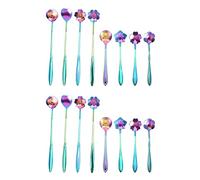 MVOSJFIE 16Pcs Flower Spoon Set, 2 Different Size Colorful Stainless Steel Teaspoons Rainbow Coffee Stirring Spoon