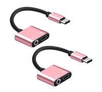 MVOSJFIE 2X 2 In1 Type-C to 3.5mm Headphone Jack Adaptor/Connector Charger, Earphone Aux Audio & Charge Adaptor Rose Gold