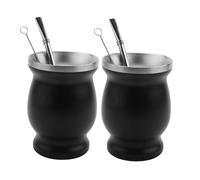 MVOSJFIE 2X Double-Wall Stainless Yerba Gourd Mate Tea Set Coffee Water Mate Tea Cup with Spoon Straw Bombilla 8Oz