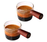 MVOSJFIE 2X Glass Measuring Cup Espresso Shot Glass 75ML Triple Pitcher Single Spouts with Wood Handle