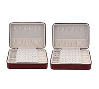 MVOSJFIE 2X Korean Style Jewelry Box Organizer Display Storage Leather Large Big Mirror Multi-Function Red