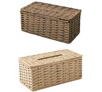 MVOSJFIE 2x Rattan Tissue Box, Vintage Napkin Holder, Case Clutter Storage Container Cover(Coffee&Beige)