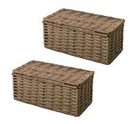 MVOSJFIE 2X Rattan Tissue Box, Vintage Napkin Holder, Case Clutter Storage Container Cover, Living Room Desk Decoration (Coffee)