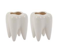 MVOSJFIE 2X Tooth Shape White Ceramic Flower Pot Modern Design Planter Teeth Model Mini Desktop Pot Gift(Without Plants)