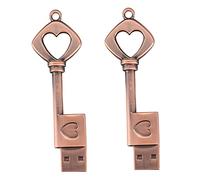 MVOSJFIE 2X USB 2.0 Metal USB Pen Drive Pure Copper Heart USB Flash Drive Key (Copper, 8GB)