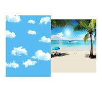 MVOSJFIE 3X5Ft Blue White Cloud Photography Backdrop Screen Background Studio Props & 3X5Ft Summer Seaside Beach