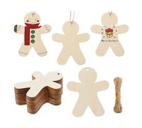 MVOSJFIE 50PCS Unfinished Wood Gingerbread Man Ornaments Cutouts Blank Wood Gingerbread Men Hanging Decor with Twine Easy Install