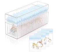 MVOSJFIE Acrylic Jewelry Box,Clear Jewelry Organizer with 20 Portable Anti Oxidizing Zipper Bags,Travel Jewelry Case Blue