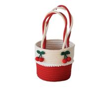 MVOSJFIE Cute cherry woven handbag Cotton storage bag Small fresh picnic beach bag Gift bag