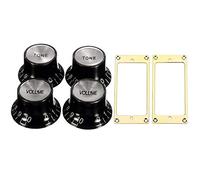 MVOSJFIE Guitar Knobs 2 Volumes and 2 Tones Silver Top Hat Bell & 2 Pcs Metal Flat Humbucker Cover Guitar Pickup Frame