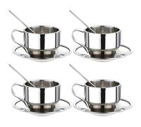 MVOSJFIE Insulated Coffee Cup Set-Double Walled Espresso Cups Latte Cappuccino Tea Cup with Saucer and Spoon 125Ml (Set of 4)