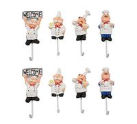MVOSJFIE Pack of 8 Resin French Chef Figurine Wall Hooks Decorative Cook Wall Mount Rack Hook Hanger(Assorted Style)