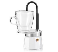 MVPLUE-Mini Express Swiss Single Tube Moka Pot Aluminum Ivory white，Moka Set includes One Double Wall 3oz Cup,Enjoy delicious coffee in no time