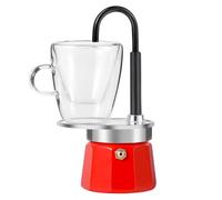 MVPLUE-Mini Express Swiss Single Tube Moka Pot Aluminum Red，Moka Set includes One Double Wall 3oz Cup,Enjoy delicious coffee in no time