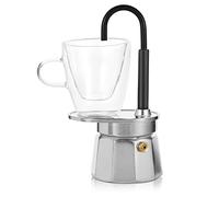 MVPLUE-Mini Express Swiss Single Tube Moka Pot Aluminum Silver，Moka Set includes One Double Wall 3oz Cup,Enjoy delicious coffee in no time