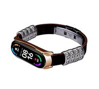 MVRYCE Band Compatible for Mi Band 5/Mi Band 6, 160mm-200mm Replacement PU Leather Band with Retro Embossed Element Adjustable Sport Wristband Accessories Strap (Black-Rose Gold)