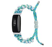 MVRYCE Inspire 2 Pearl Band, Handmade Pearl Adjustable Bracelet Nylon Woven Replacement Wrist Band Slim Lightweight Watch Accessory Strap Compatible with Inspire 2 Smart Watch (Y06)