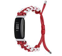 MVRYCE Inspire 2 Watch Strap, Handmade Pearl Adjustable Bracelet Nylon Woven Replacement Wrist Band Slim Lightweight Watch Accessory Strap Compatible with Inspire 2 Smart Watch (Y04)