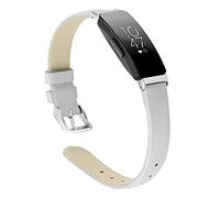 MVRYCE Inspire HR Sport Bracelet, Ultra Thin Soft Genuine Leather Band 5.5"-6.7" Replacement Adjustable Watch Strap with Metal Buckle Compatible with Inspire/Inspire HR/ACE 2 (Small,White)