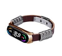 MVRYCE Mi 6 Wrist Strap, 160mm-200mm Replacement PU Leather Band with Retro Embossed Element Adjustable Sport Wristband Accessories Strap Compatible for Mi Band 5/Mi Band 6 (Brown-Rose Gold)