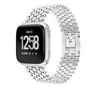 MVRYCE Versa Lite Bracelet, Unique Stainless Steel Watchband Fish Scale Shape Replacement Band Adjustable Smart Bracelet with Disassembly Tool Compatible with Versa/Versa 2/Versa Lite (Silver)