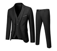 MVTEX Mens Work Suits 3 Pieces Slim Fit Suit Two Button Business Prom Formal Suit Blazers Jackets Vests Pants Set S-6XL A-Black