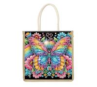 MVVMTOP Diamond Painting Kit Handbag, 5D DIY Rainbow and Butterfly Pattern Diamond Art Crystal Special Shape Crystal Artificial Canvas Bag, Shopping Storage Tote Gift Large Storage Bag