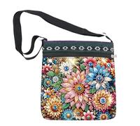 MVVMTOP Diamond Painting Shoulder Bag, DIY 5D Colorful Flowers Pattern Diamond Art Artificial Crystal Special Shape Crystal Artificial Partial Mosaic Crafts Adjustable Shoulder Strap Shoulder Bag