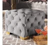 MVXBICIA Square Button Tufted Velvet Ottoman Footstool - Upholstered Cube Footrest Coffee Table For Living Room Or Bedroom(Grey,60x60x40cm(24x24x16inch))