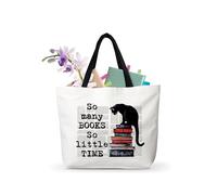 MVZX Cat Lover Gifts, Reusable Grocery Shopping Bag,Gifts For Women Cat Mom Reader Bookish Bookworm Book Nerd, So Many Book So Little Time, L