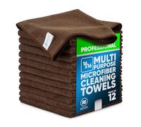 MW Pro Microfiber Cleaning Cloth | Brown | 12 Pack | 16” x 16” | Coffee, Barista, Espresso Towels - Clean, Dust, Polish, Scrub, Absorbent