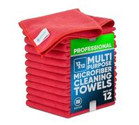 MW PRO Microfiber Cleaning Cloths Red (12 Pack, 12x12) - Commercial Janitorial Towels & Lint Free Rags - Heavy Duty for Auto Detailing, Glass Windows, Housekeeping & Screens - Washable 300+ Times